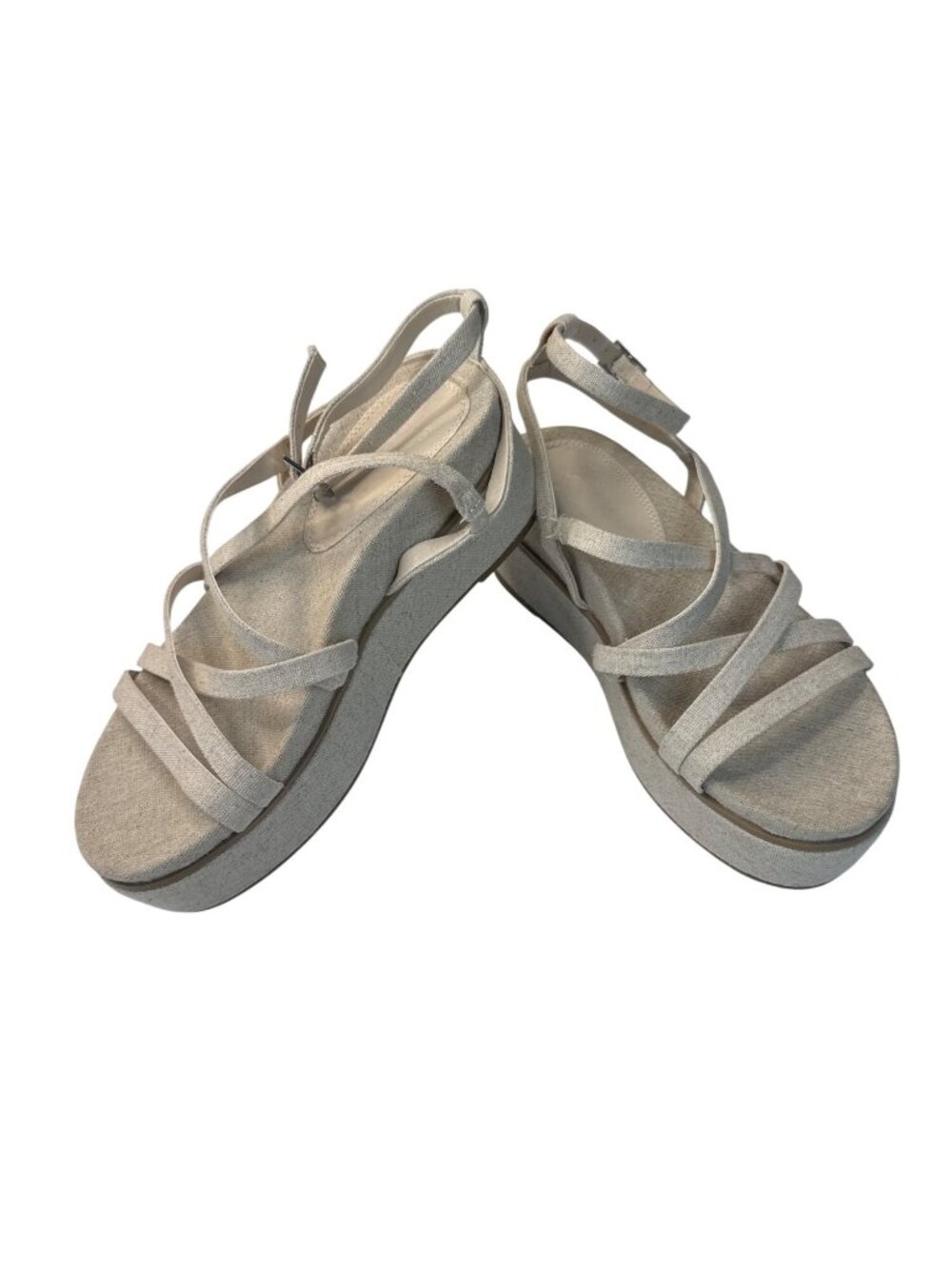 ASOS Beige Cross-Strap Platform Sandals Size 3 Womens Casual Shoes